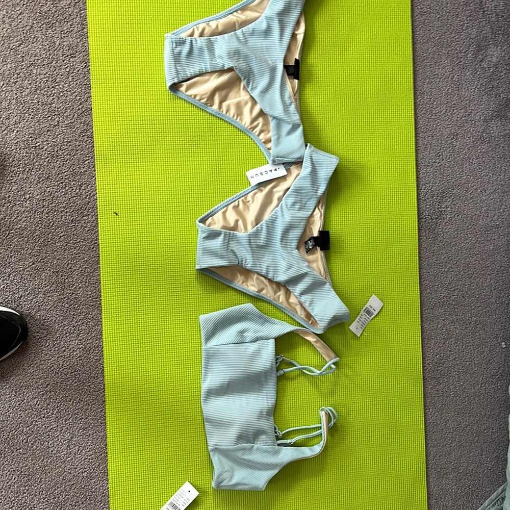 PacSun light blue bikini with 2 identical bathing suit bottoms